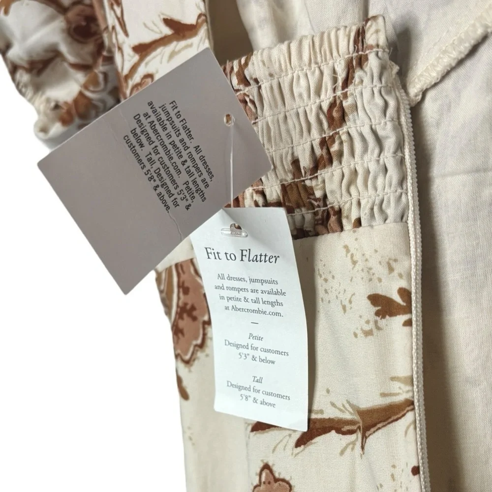 NEW Abercrombie and Fitch Cream Floral Printed Poplin Puff Sleeve Midi Dress XS